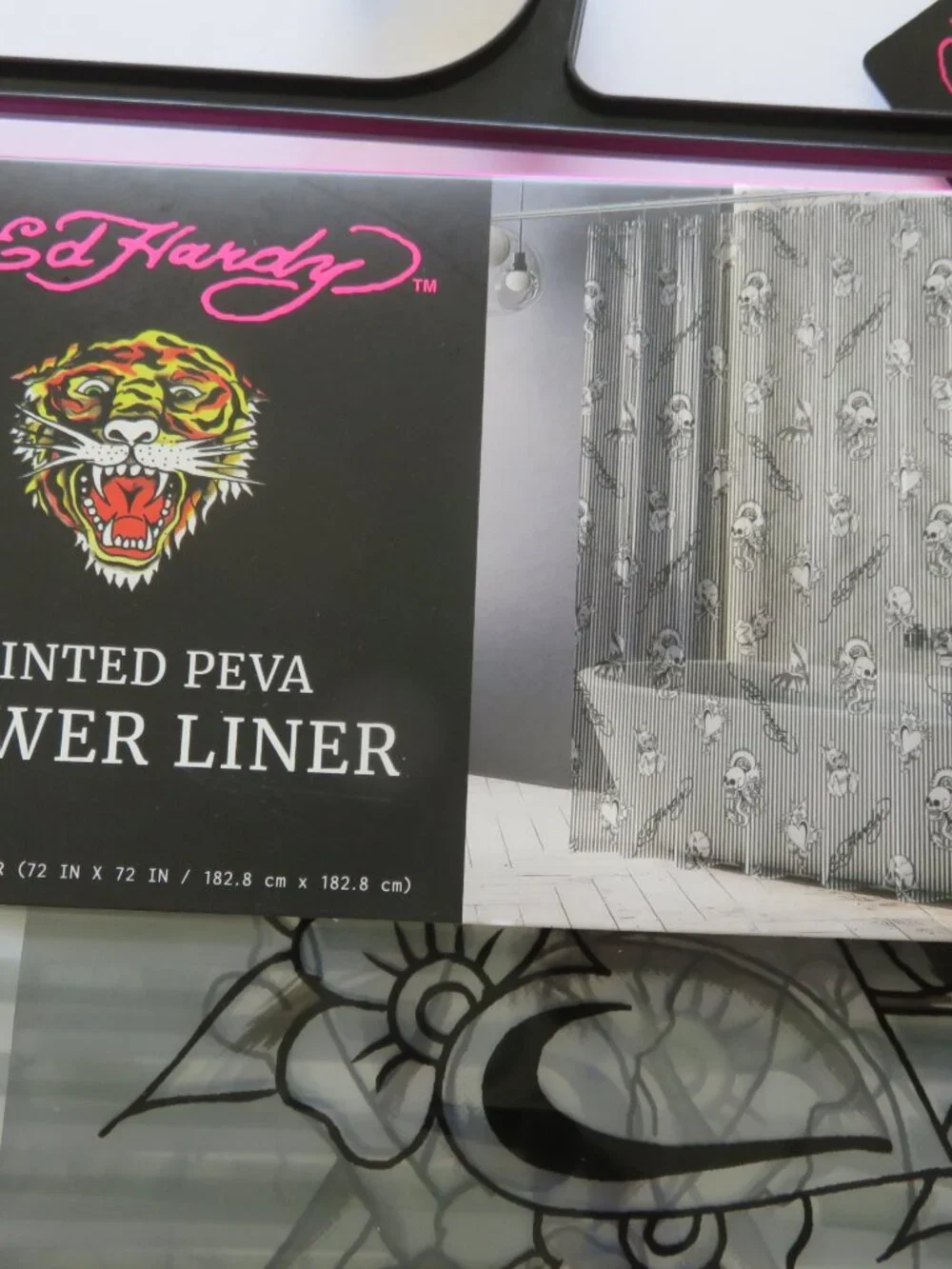 (#143) Ed Hardy Shower Curtain Liner 72x72 Tattoo Printed PEVA